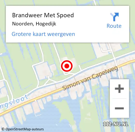 Locatie op kaart van de 112 melding: Brandweer Met Spoed Naar Noorden, Hogedijk op 23 april 2016 22:43