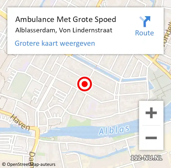 Locatie op kaart van de 112 melding: Ambulance Met Grote Spoed Naar Alblasserdam, Von Lindernstraat op 23 april 2016 23:06