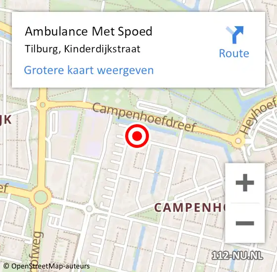 Locatie op kaart van de 112 melding: Ambulance Met Spoed Naar Tilburg, Kinderdijkstraat op 23 april 2016 23:14