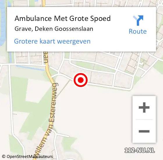 Locatie op kaart van de 112 melding: Ambulance Met Grote Spoed Naar Grave, Deken Goossenslaan op 24 april 2016 00:03