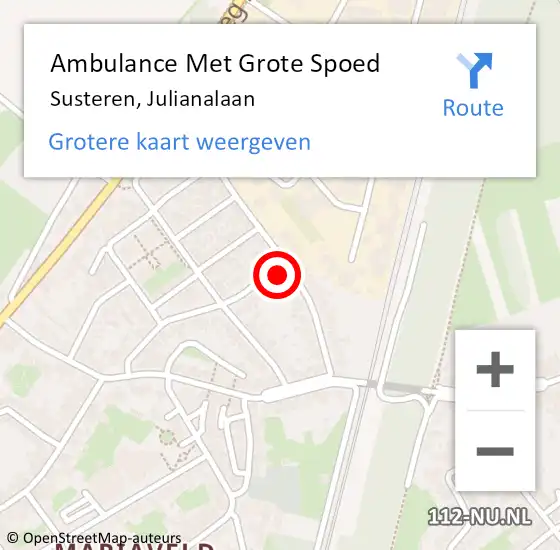 Locatie op kaart van de 112 melding: Ambulance Met Grote Spoed Naar Susteren, Julianalaan op 24 april 2016 01:14