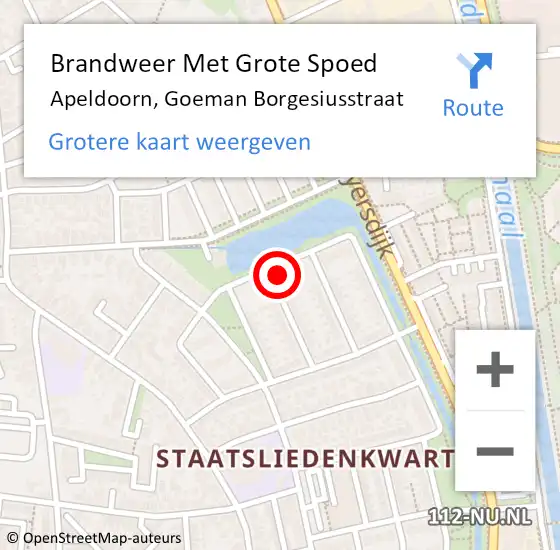 Locatie op kaart van de 112 melding: Brandweer Met Grote Spoed Naar Apeldoorn, Goeman Borgesiusstraat op 24 april 2016 02:26