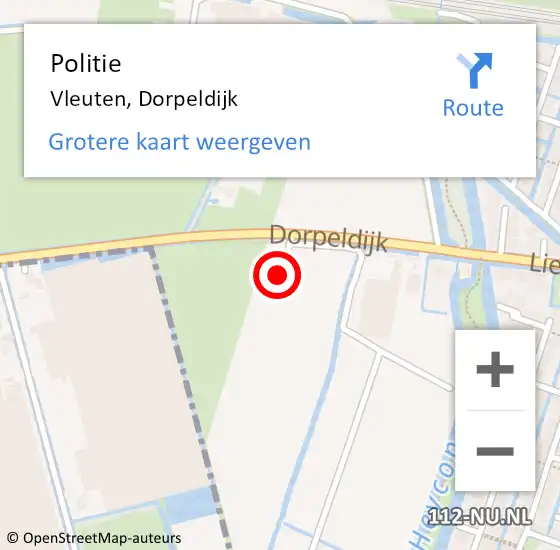 Locatie op kaart van de 112 melding: Politie Vleuten, Dorpeldijk op 24 april 2016 03:00