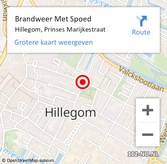 Locatie op kaart van de 112 melding: Brandweer Met Spoed Naar Hillegom, Prinses Marijkestraat op 12 december 2013 20:17