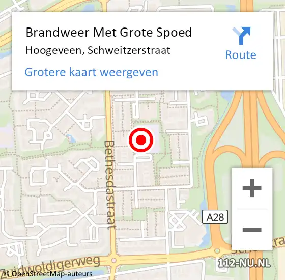 Locatie op kaart van de 112 melding: Brandweer Met Grote Spoed Naar Hoogeveen, Schweitzerstraat op 24 april 2016 10:01