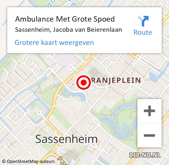 Locatie op kaart van de 112 melding: Ambulance Met Grote Spoed Naar Sassenheim, Jacoba van Beierenlaan op 24 april 2016 10:39