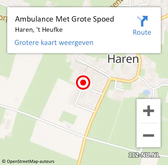 Locatie op kaart van de 112 melding: Ambulance Met Grote Spoed Naar Haren, 't Heufke op 24 april 2016 11:40