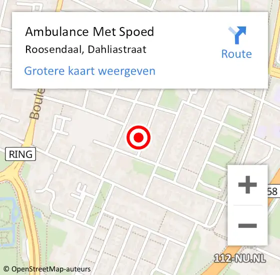 Locatie op kaart van de 112 melding: Ambulance Met Spoed Naar Roosendaal, Dahliastraat op 24 april 2016 14:48