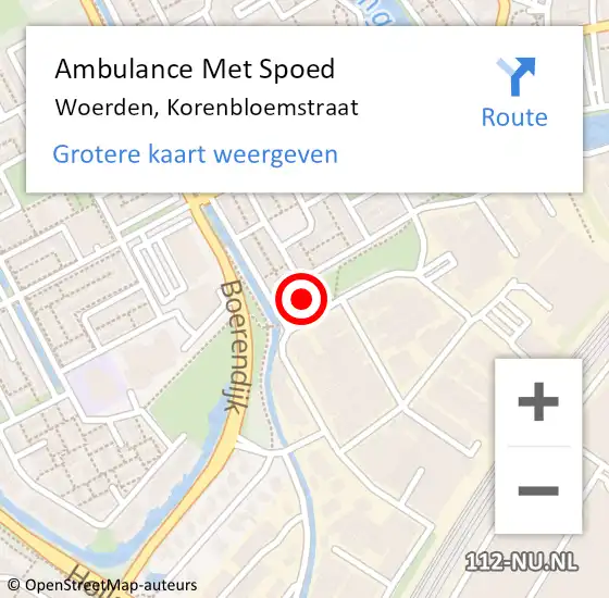 Locatie op kaart van de 112 melding: Ambulance Met Spoed Naar Woerden, Korenbloemstraat op 24 april 2016 14:51