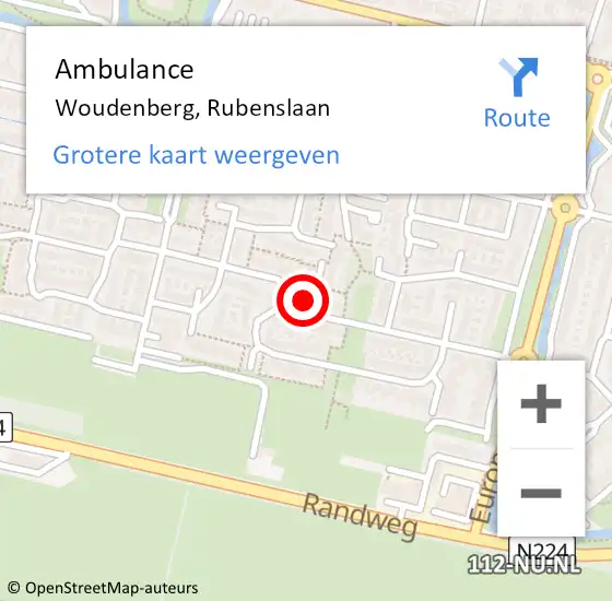 Locatie op kaart van de 112 melding: Ambulance Woudenberg, Rubenslaan op 24 april 2016 15:28