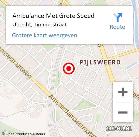 Locatie op kaart van de 112 melding: Ambulance Met Grote Spoed Naar Utrecht, Timmerstraat op 24 april 2016 15:41