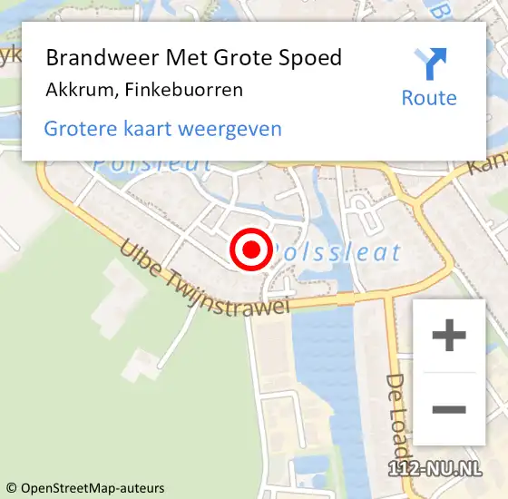 Locatie op kaart van de 112 melding: Brandweer Met Grote Spoed Naar Akkrum, Finkebuorren op 24 april 2016 16:40