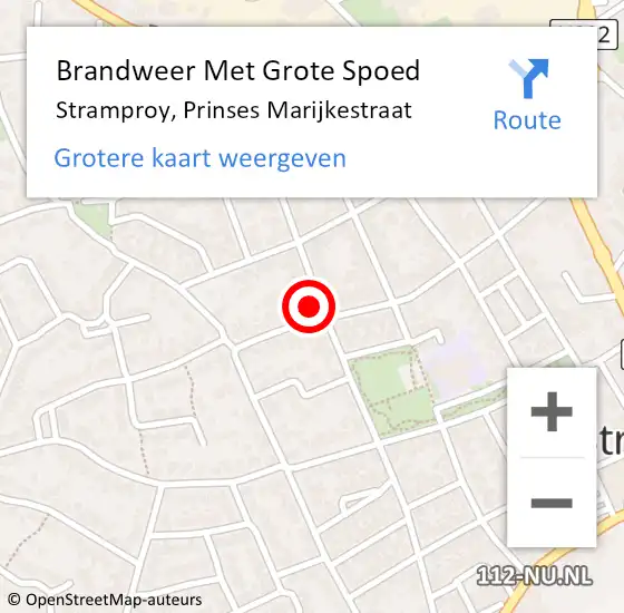 Locatie op kaart van de 112 melding: Brandweer Met Grote Spoed Naar Stramproy, Prinses Marijkestraat op 24 april 2016 17:20