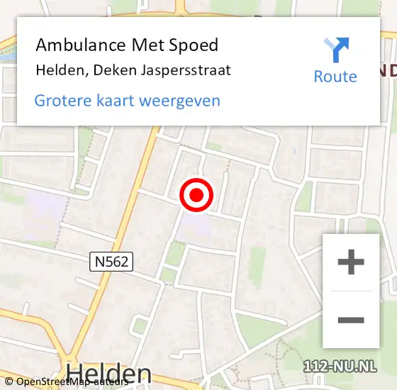 Locatie op kaart van de 112 melding: Ambulance Met Spoed Naar Helden, Deken Jaspersstraat op 24 april 2016 22:27