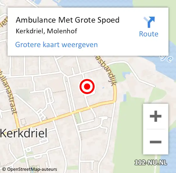 Locatie op kaart van de 112 melding: Ambulance Met Grote Spoed Naar Kerkdriel, Molenhof op 24 april 2016 22:31