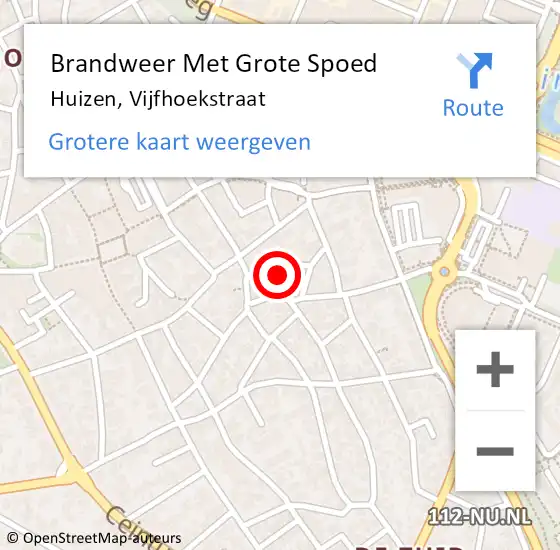 Locatie op kaart van de 112 melding: Brandweer Met Grote Spoed Naar Huizen, Vijfhoekstraat op 25 april 2016 00:50