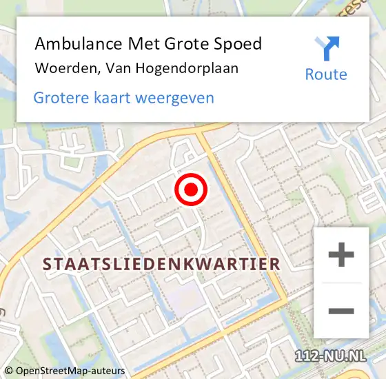 Locatie op kaart van de 112 melding: Ambulance Met Grote Spoed Naar Woerden, Van Hogendorplaan op 25 april 2016 01:09