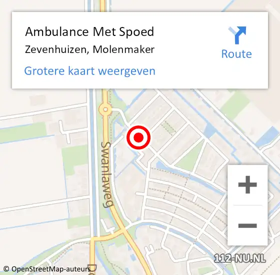 Locatie op kaart van de 112 melding: Ambulance Met Spoed Naar Zevenhuizen, Molenmaker op 25 april 2016 01:11