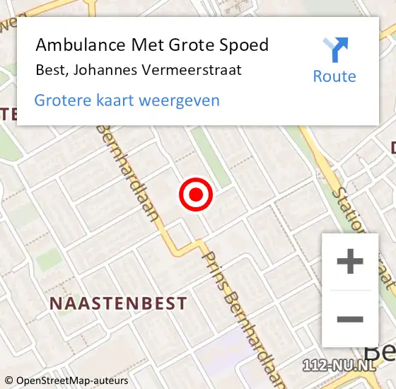 Locatie op kaart van de 112 melding: Ambulance Met Grote Spoed Naar Best, Johannes Vermeerstraat op 25 april 2016 01:14