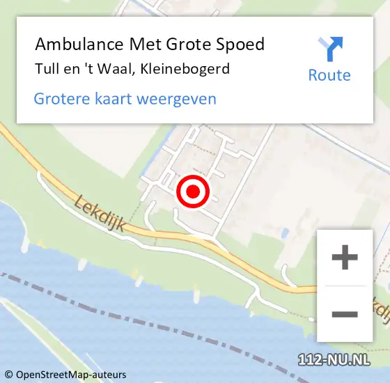 Locatie op kaart van de 112 melding: Ambulance Met Grote Spoed Naar Tull en 't Waal, Kleinebogerd op 25 april 2016 03:14