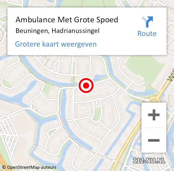 Locatie op kaart van de 112 melding: Ambulance Met Grote Spoed Naar Beuningen, Hadrianussingel op 25 april 2016 03:30