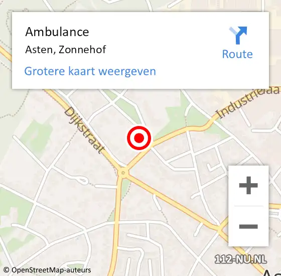 Locatie op kaart van de 112 melding: Ambulance Asten, Zonnehof op 25 april 2016 09:14