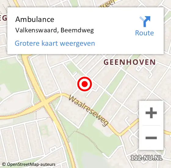 Locatie op kaart van de 112 melding: Ambulance Valkenswaard, Beemdweg op 25 april 2016 11:23