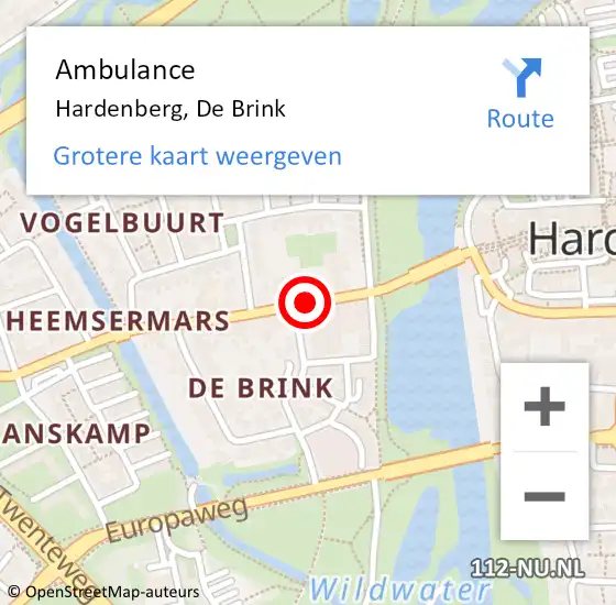 Locatie op kaart van de 112 melding: Ambulance Hardenberg, De Brink op 12 december 2013 23:26