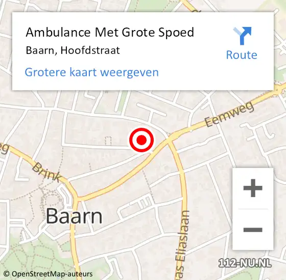 Locatie op kaart van de 112 melding: Ambulance Met Grote Spoed Naar Baarn, Hoofdstraat op 25 april 2016 11:39