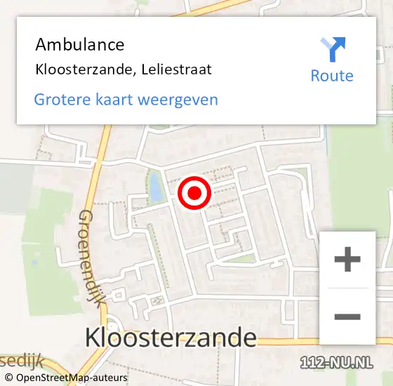 Locatie op kaart van de 112 melding: Ambulance Kloosterzande, Leliestraat op 25 april 2016 12:56