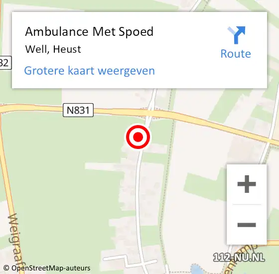 Locatie op kaart van de 112 melding: Ambulance Met Spoed Naar Well, Heust op 25 april 2016 13:33