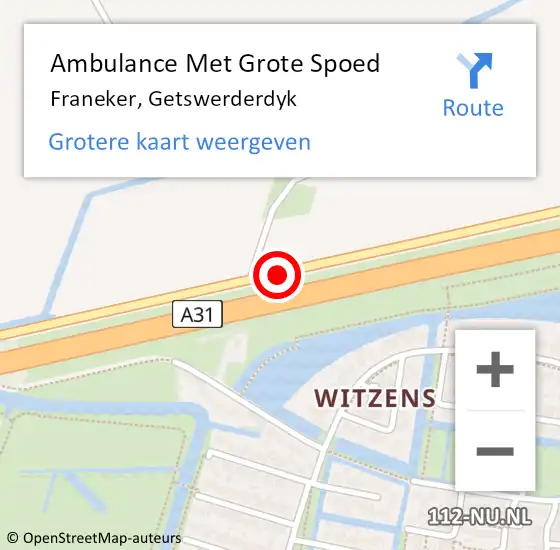 Locatie op kaart van de 112 melding: Ambulance Met Grote Spoed Naar Franeker, Getswerderdyk op 25 april 2016 13:35