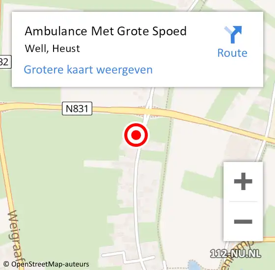 Locatie op kaart van de 112 melding: Ambulance Met Grote Spoed Naar Well, Heust op 25 april 2016 13:37