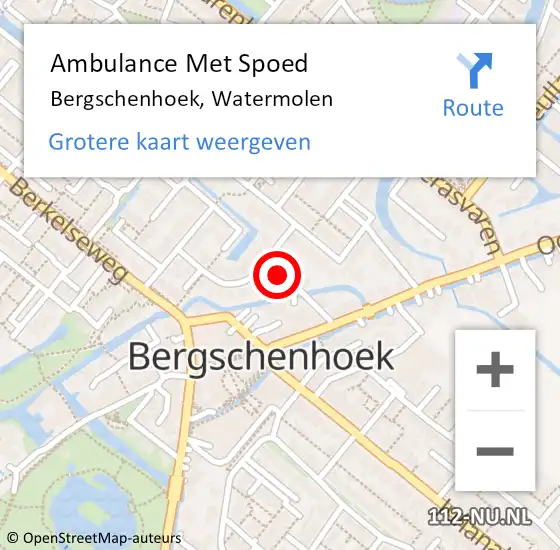 Locatie op kaart van de 112 melding: Ambulance Met Spoed Naar Bergschenhoek, Watermolen op 25 april 2016 14:12