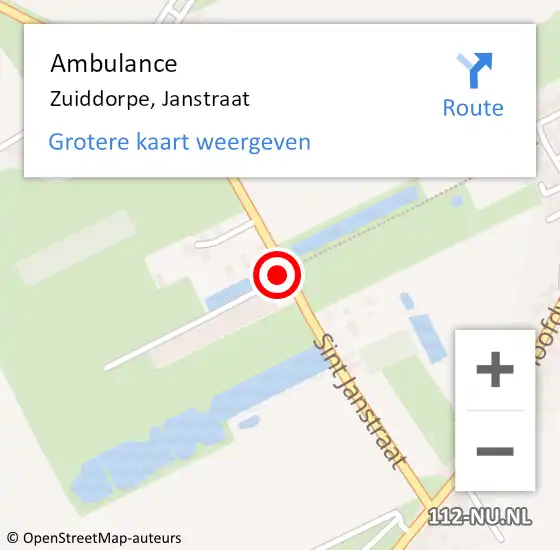 Locatie op kaart van de 112 melding: Ambulance Zuiddorpe, Janstraat op 25 april 2016 14:17