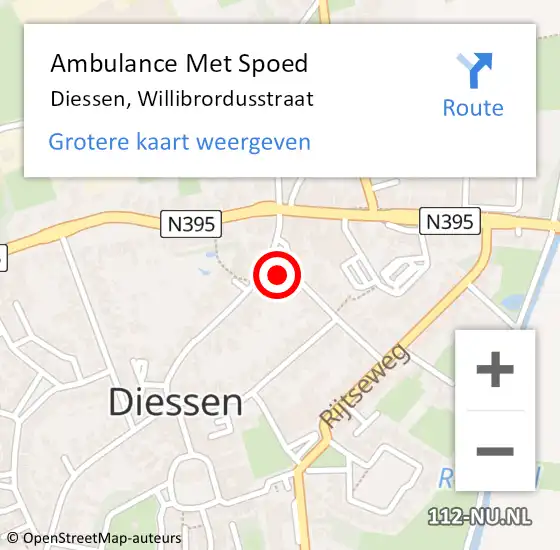 Locatie op kaart van de 112 melding: Ambulance Met Spoed Naar Diessen, Willibrordusstraat op 25 april 2016 15:12