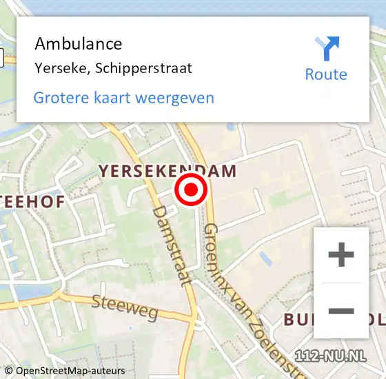 Locatie op kaart van de 112 melding: Ambulance Yerseke, Schipperstraat op 25 april 2016 15:31