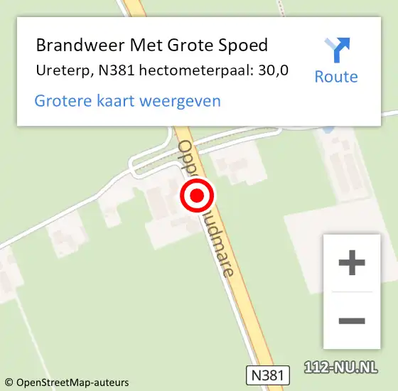 Locatie op kaart van de 112 melding: Brandweer Met Grote Spoed Naar Ureterp, N381 hectometerpaal: 30,0 op 25 april 2016 16:07