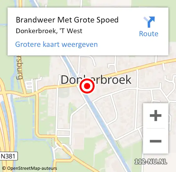 Locatie op kaart van de 112 melding: Brandweer Met Grote Spoed Naar Donkerbroek, 'T West op 25 april 2016 17:45