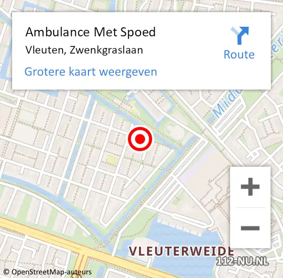 Locatie op kaart van de 112 melding: Ambulance Met Spoed Naar Vleuten, Zwenkgraslaan op 25 april 2016 18:37