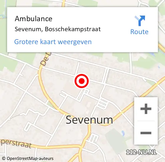 Locatie op kaart van de 112 melding: Ambulance Sevenum, Bosschekampstraat op 25 april 2016 18:59