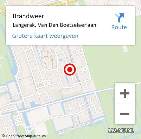 Locatie op kaart van de 112 melding: Brandweer Langerak, Van Den Boetzelaerlaan op 25 april 2016 19:02