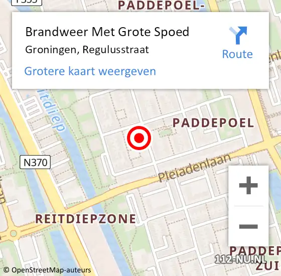 Locatie op kaart van de 112 melding: Brandweer Met Grote Spoed Naar Groningen, Regulusstraat op 25 april 2016 19:07