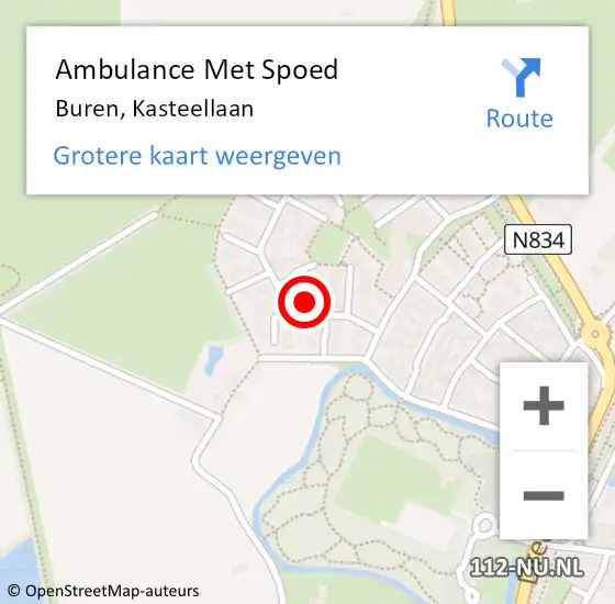 Locatie op kaart van de 112 melding: Ambulance Met Spoed Naar Buren, Kasteellaan op 25 april 2016 23:14