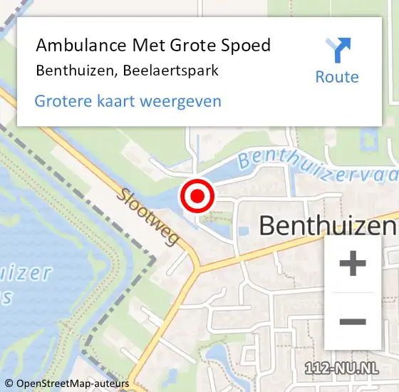 Locatie op kaart van de 112 melding: Ambulance Met Grote Spoed Naar Benthuizen, Beelaertspark op 15 september 2013 22:59