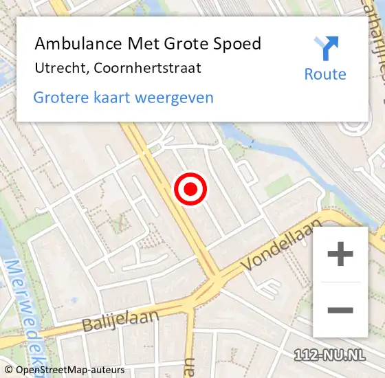 Locatie op kaart van de 112 melding: Ambulance Met Grote Spoed Naar Utrecht, Coornhertstraat op 26 april 2016 07:31