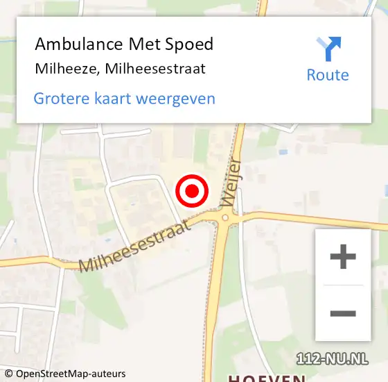 Locatie op kaart van de 112 melding: Ambulance Met Spoed Naar Milheeze, Milheesestraat op 26 april 2016 08:06