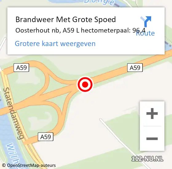 Locatie op kaart van de 112 melding: Brandweer Met Grote Spoed Naar Oosterhout nb, A59 L hectometerpaal: 97,7 op 26 april 2016 10:36