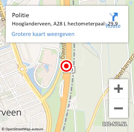 Locatie op kaart van de 112 melding: Politie Hooglanderveen, A28 L hectometerpaal: 29,9 op 26 april 2016 10:47