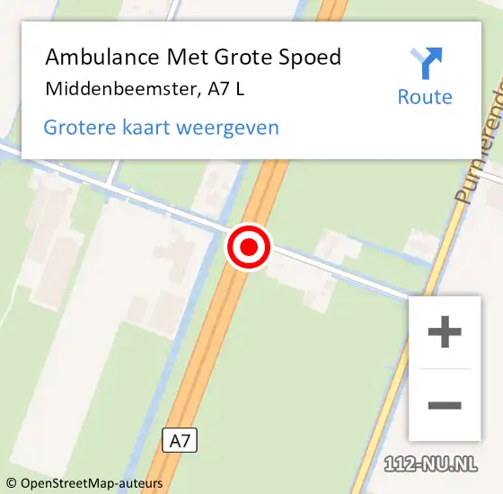 Locatie op kaart van de 112 melding: Ambulance Met Grote Spoed Naar Middenbeemster, A7 L op 26 april 2016 11:29